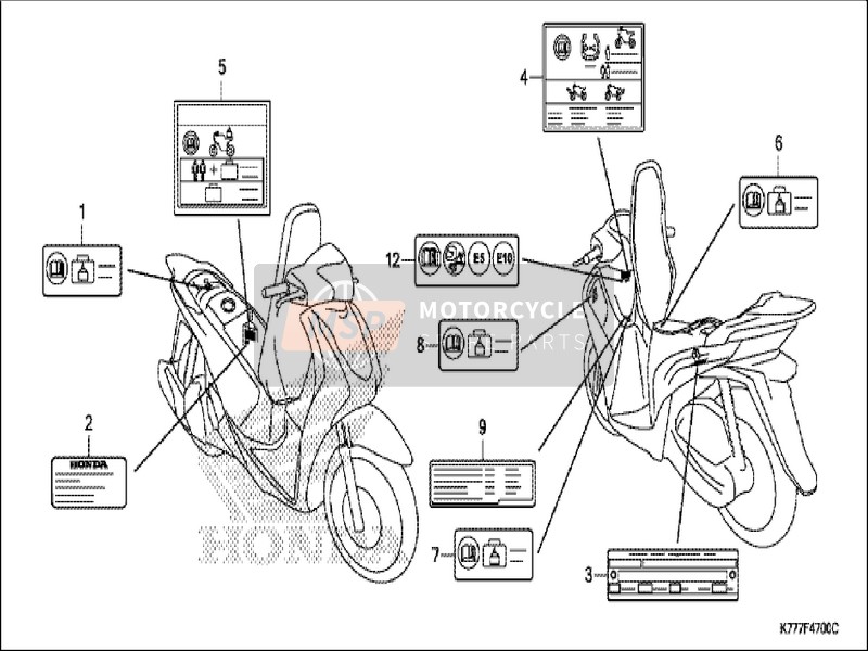 Honda SH150AD 2019 Etichetta di attenzione per un 2019 Honda SH150AD